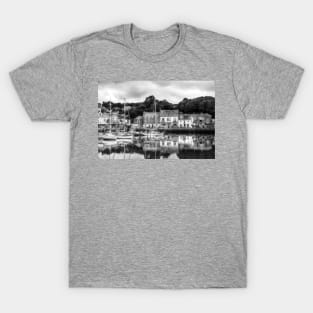 Padstow Harbor Reflection Black And White T-Shirt